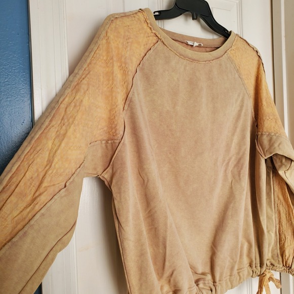 Oli & Hali Tan Tie Dye Lace Sleeve Sweatshirt Pullover Women's Size Medium - Picture 2 of 11